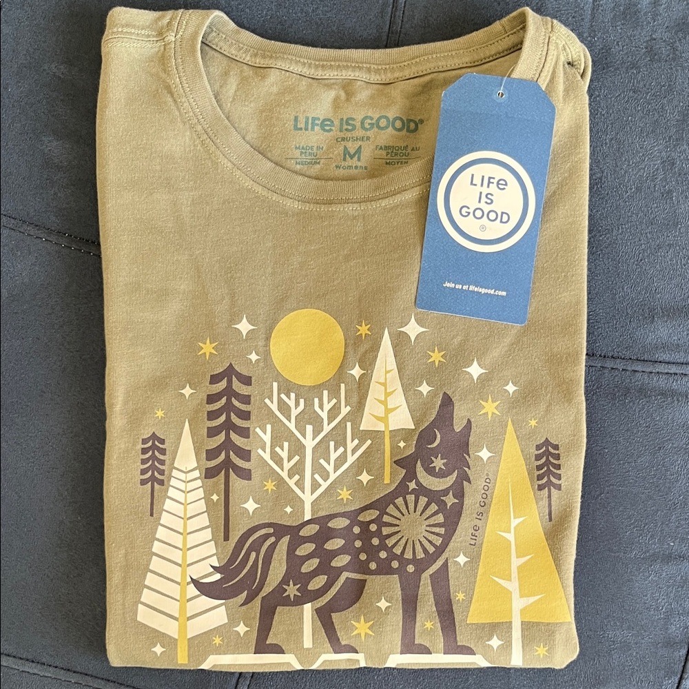 Life Is Good Kids' Brown Graphic Tee with Wolf Design